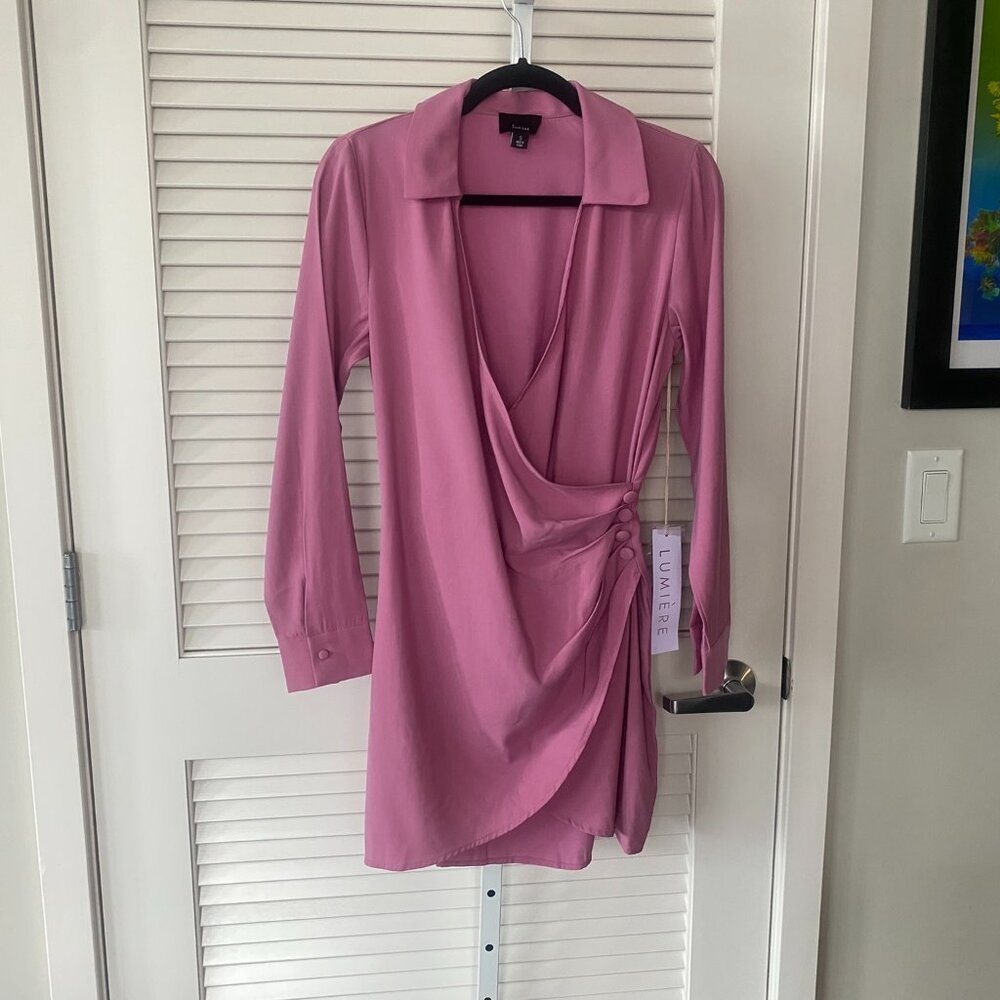 NWT Lumiere Mini Wrap Dress, Mauve Pink, Size S